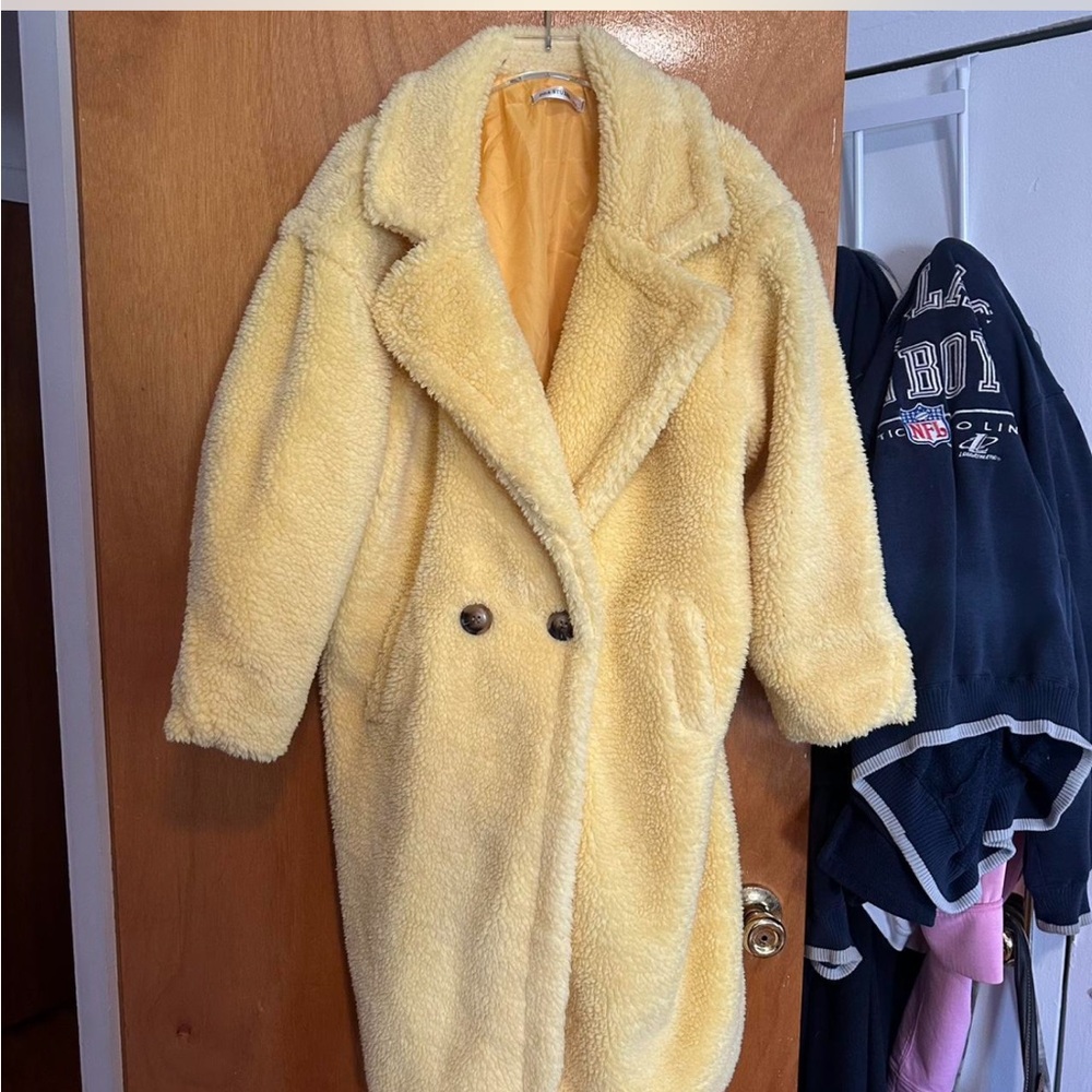 Yellow teddy coat dea Studios teddy trench mid length coat size m/l or oversized